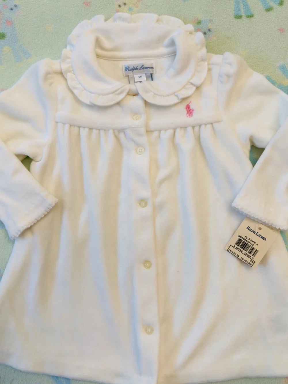 Ralph Lauren Baby Girl Velour Dress White 6 Months